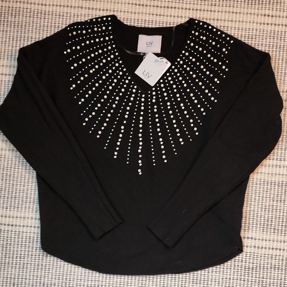Pearl And Rhinestone Accented Sweater